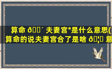 算命 🌴 夫妻宫*
是什么意思(算命的说夫妻宫合了是啥 🦟 意思)